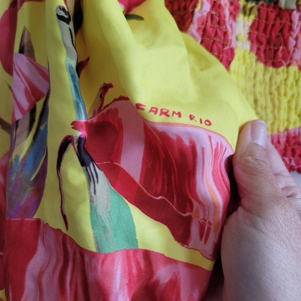 Farm Rio, Sweet Jungle Lime Crop‎ Top, Lime Yellow/Red/Pink, Size XS - Picture 13 of 16